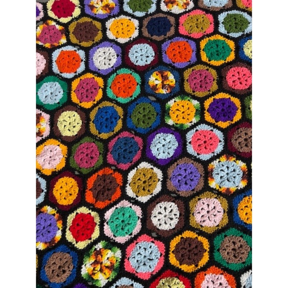 Vintage Handmade Crochet Hexagon Afghan Blanket Multi Color Granny Square Throw - Picture 8 of 14